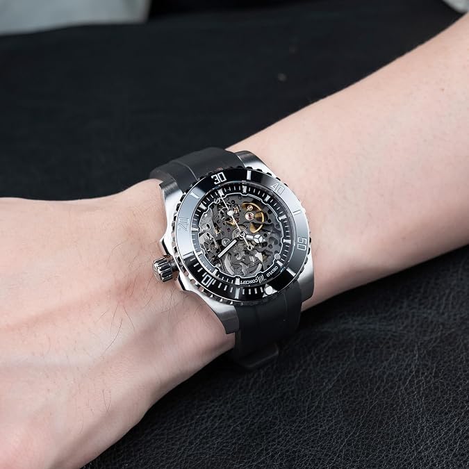 OBLVLO Concept Skeleton Automatic Dive Watch, Stainless Steel Case with Rotating Bezel, Mechanical Movement, Interchangeable Bands