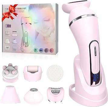 3.0 Women Face Epilator, 7-in-1 Rechargeable Facial Hair Remover with LED Battery Display, Facial Shaver for Face, Eyebrow, Nose Trimmer Pink