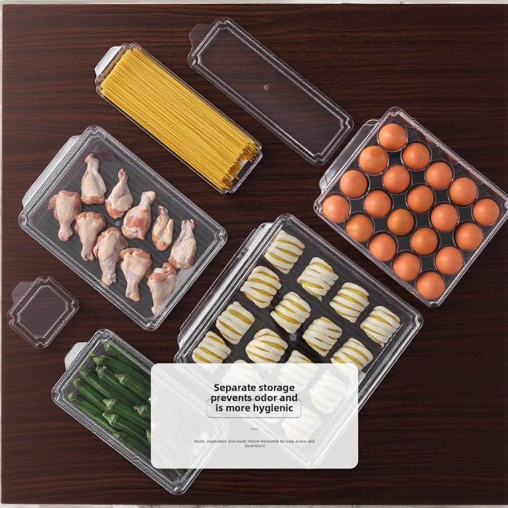 Contenitore trasparente in PET per frigorifero, impilabile, contenitore per alimenti per frigorifero e conservazione a freddo, contenitore facile da pulire per frutta, verdura, snack