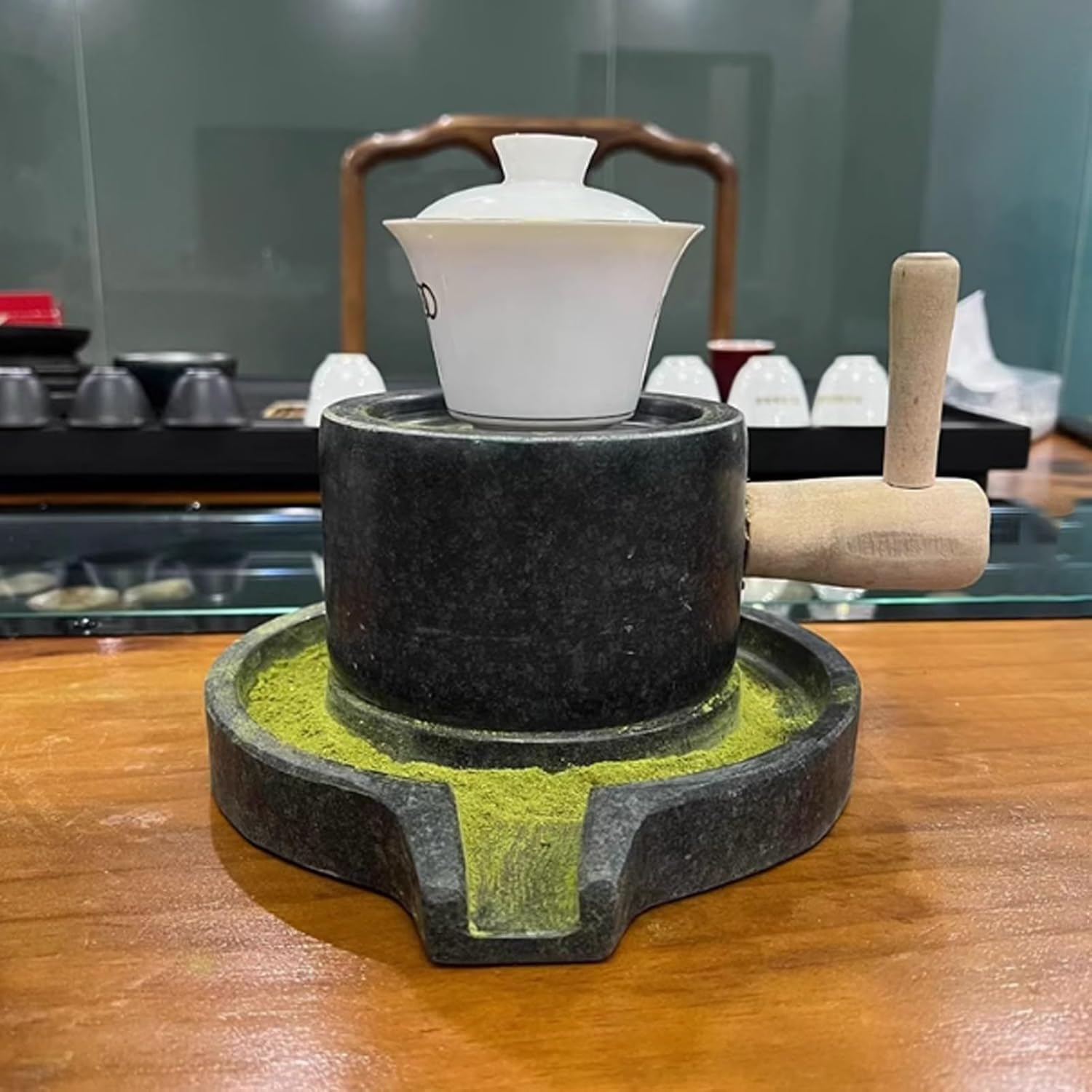 Młynek do kamienia Mały młynek do herbaty Matcha w proszku, styl retro, dokładne szlifowanie, łatwy w użyciu, do mielenia suchych i mokrych potraw, takich jak ziarna, rośliny strączkowe i