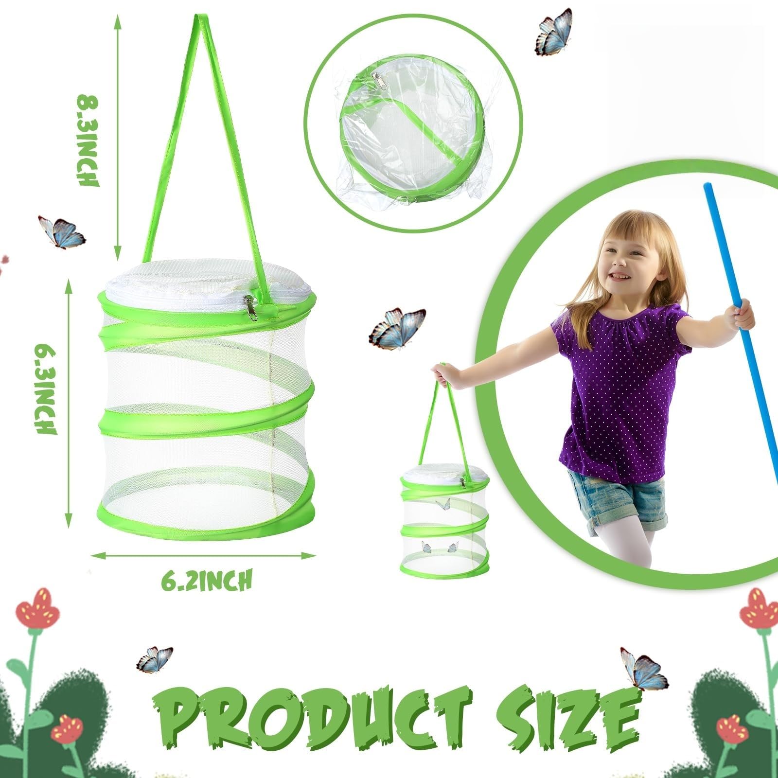 Small Bug Net Collapsible Butterfly Net – Insect and Bug Catcher Habitat Cage with ...