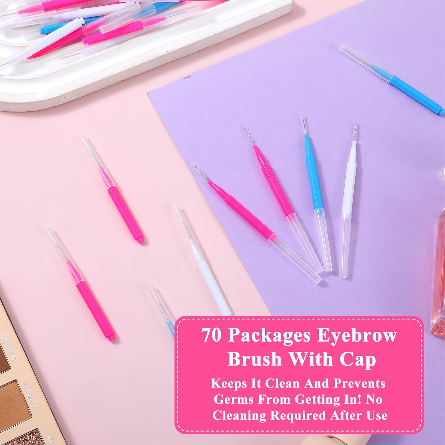 70 Pcs Mini Eyebrow Spoolie, Brow Brush, Lifting Brushes Eyelash Spoolies Comb Micro Eyebrow Lash With Cap Professional Beauty Tool for Makeup Artists Lovers
