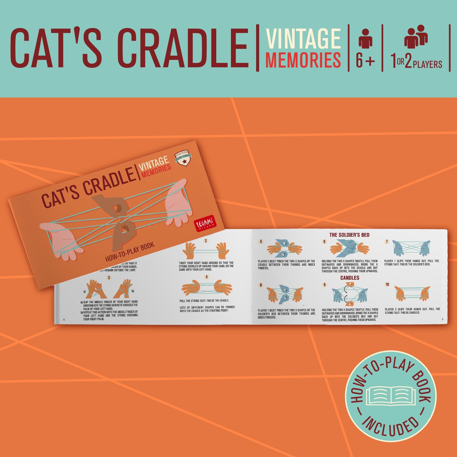 Legami - Gioco del Filo Ripiglino Cat's Cradle, Finger Twist, per Bambini e Adulti, adatta a tutte le Età, Divertente, Libretto Incluso con Figure e Istruzioni d'Uso