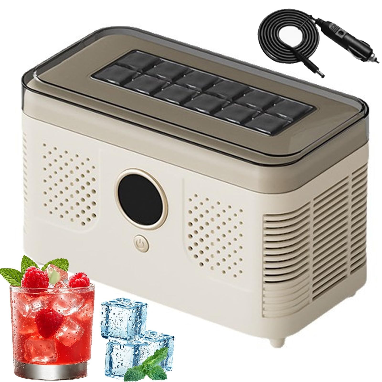 Máquina for hacer hielo en encimera, mini máquina for hacer cubitos de hielo, fabricación rápida de doble potencia, compatibilidad con automóviles de 12 V,15-20 minutos(White,12 Cubes)