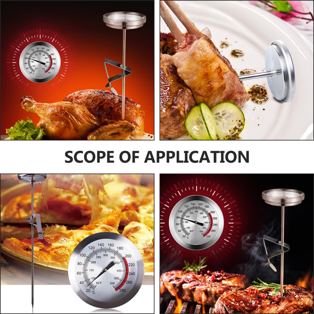 LALADEFIEE High Precision Food Thermometer Kitchen Thermometer Probe Stainless Steel Cooking Thermometer for Grill Oven