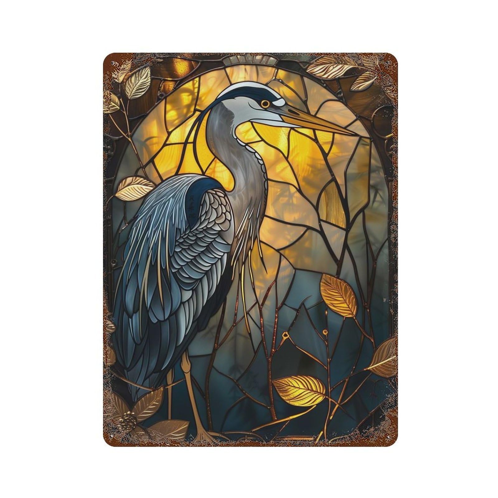 Vintage Metal Tin Sign Heron Kintsugi Art 15.7"x11.8", Industrial Home Decor for Farmhouse, Kitchen And Entryway Decor
