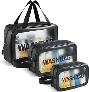 Siligar 3 Pack Clear PVC Toiletry Bag Set Cosmetic Bag Organiser with Handle Portable Makeup Travel Bag Waterproof Travel Toiletry Bag Translucent Toiletry Bag for Women Men Business Vacation Bathroom