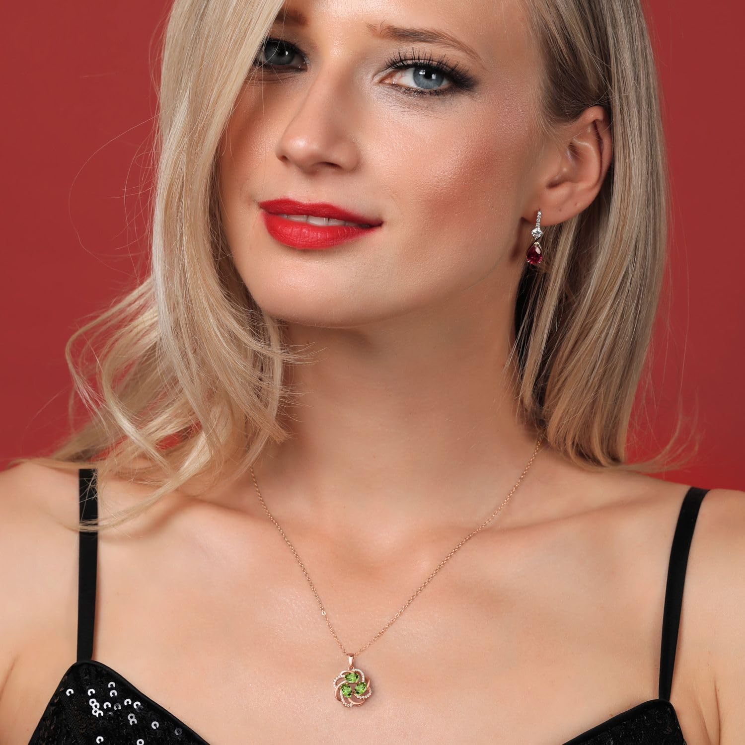 Gem Stone King 18K Rose Gold Plated Silver Gemstone Birthstones 3 Stone Spiral Pendant Necklace for Women | Oval 6X4MM | Includes 18 Inch Chain | Fine Jewelry for Her Mom Wife
