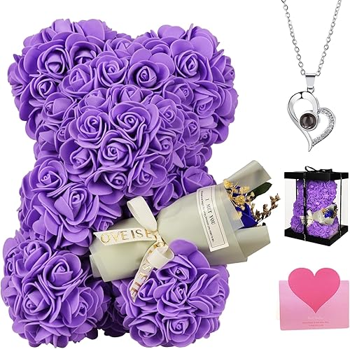 Regalos de oso de rosas para ella, oso de peluche rosa rosa, regalos de cumpleaños para mujeres, esposa, hija, novia, oso de flores con ramo de