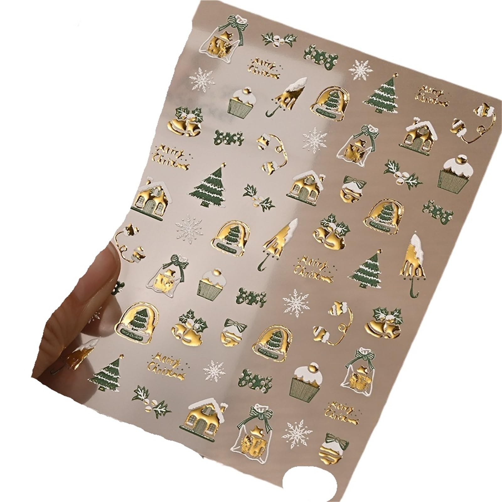 3pcs 5D Nail Stickers - Red Bowknot & Gold Snowflakes - White Snowflake Bow Decals for Holiday Nail Art(Color5)