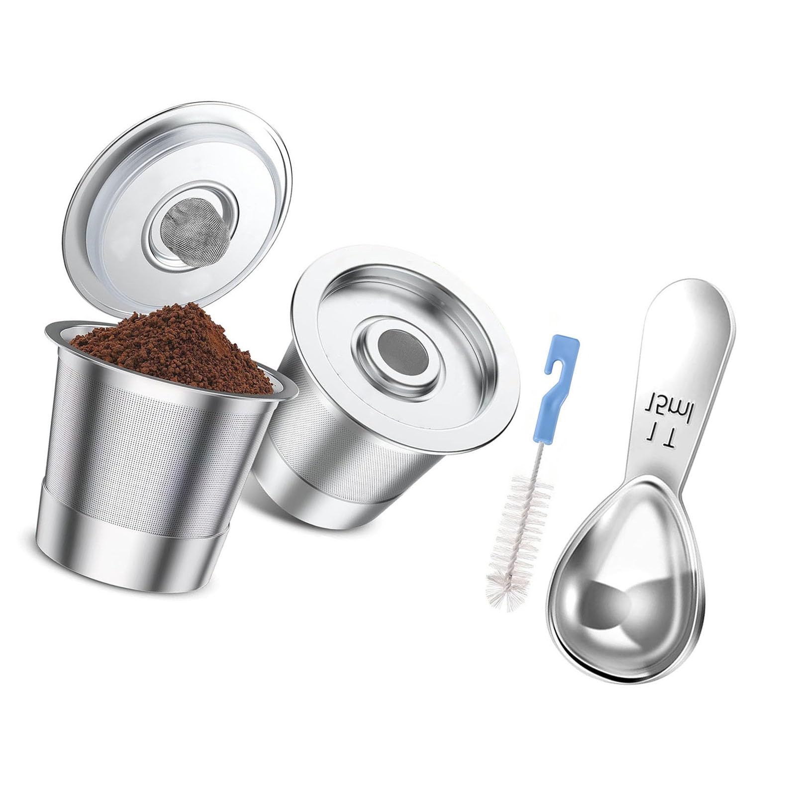SHINLHUA Stainless Steel Coffee Holder with Measuring Device and Cleaning Tool for Single Serve Machines Permanent Coffee Medication