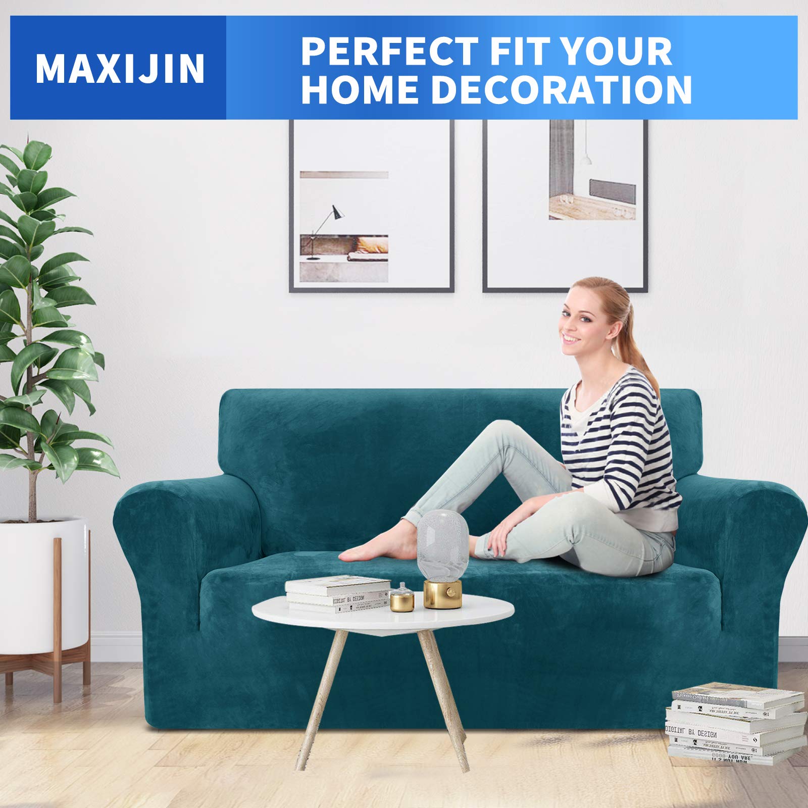 MAXIJIN Copridivano in velluto spesso Copridivano per divano a 2 posti Super elasticizzato per soggiorno Cani Gatto Pet Peluche Coprisedile Divano Coprivaso (2 posto, Velluto Verde Nerastro)