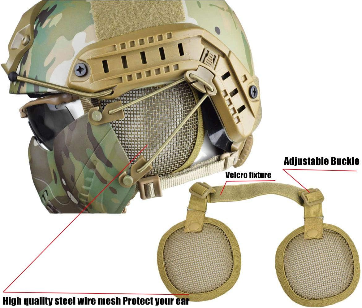 Tactical Airsoft Military Paintball Metal Mesh Side Cover with Ear Protection for Fast Helmet (Not Including Helmet)