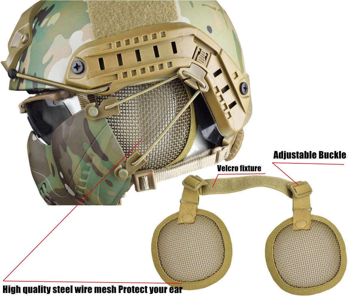 JFFCESTORE Tactical Airsoft Military Paintball Metal Mesh Side Cover with Ear Protection for Fast Helmet (Not Including Helmet)