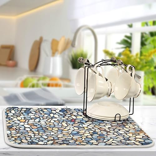 Miniatura 5 de Alfombrillas de secado de platos con textura de piedra colorida, 18 x 24 pulgadas, súper absorbentes, de microfibra, resistentes al calor, para