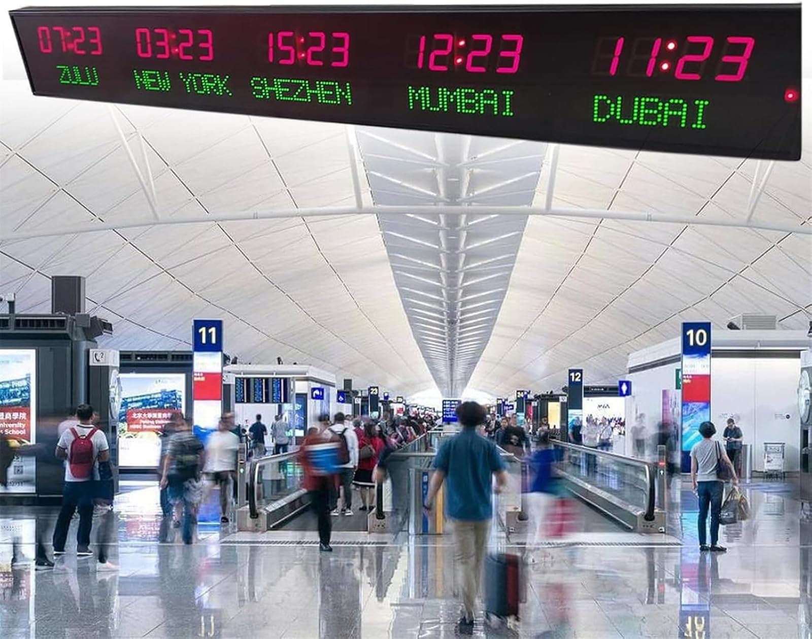 Orologio con Fusi Orari Mondiali, Orologio Digitale con più Fusi Orari, Orologio con 5 Città, 3 Livelli di Regolazione della Luminosità, per Aziende Multinazionali, Hotel, Uffici