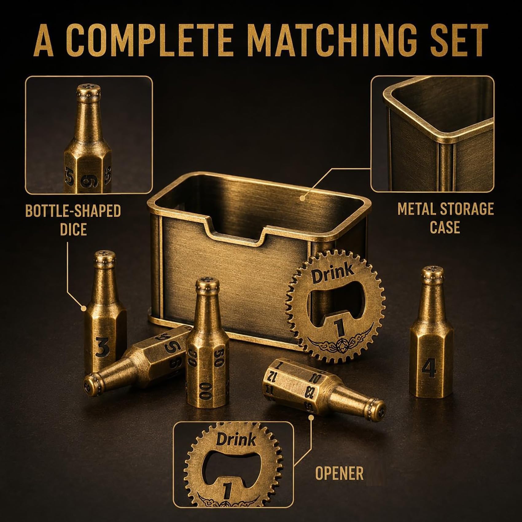 Set de dés en métal en Forme de Bouteille de bière, avec décapsuleur (#All)