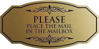 Victorian Please Place The Mail in The MailBox | Easy Installation | Elegant Design Sign (Brushed Gold) - Small