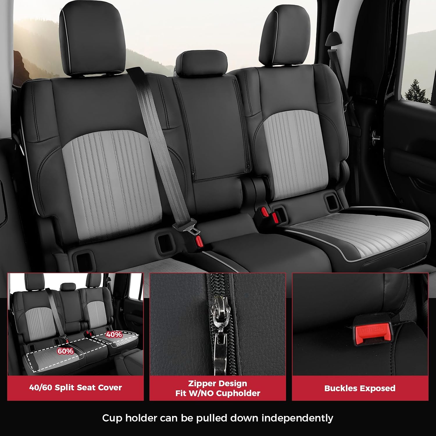 FREESOO Custom for Jeep Gladiator Seat Covers JT 2020-2026 Black Grey image 5