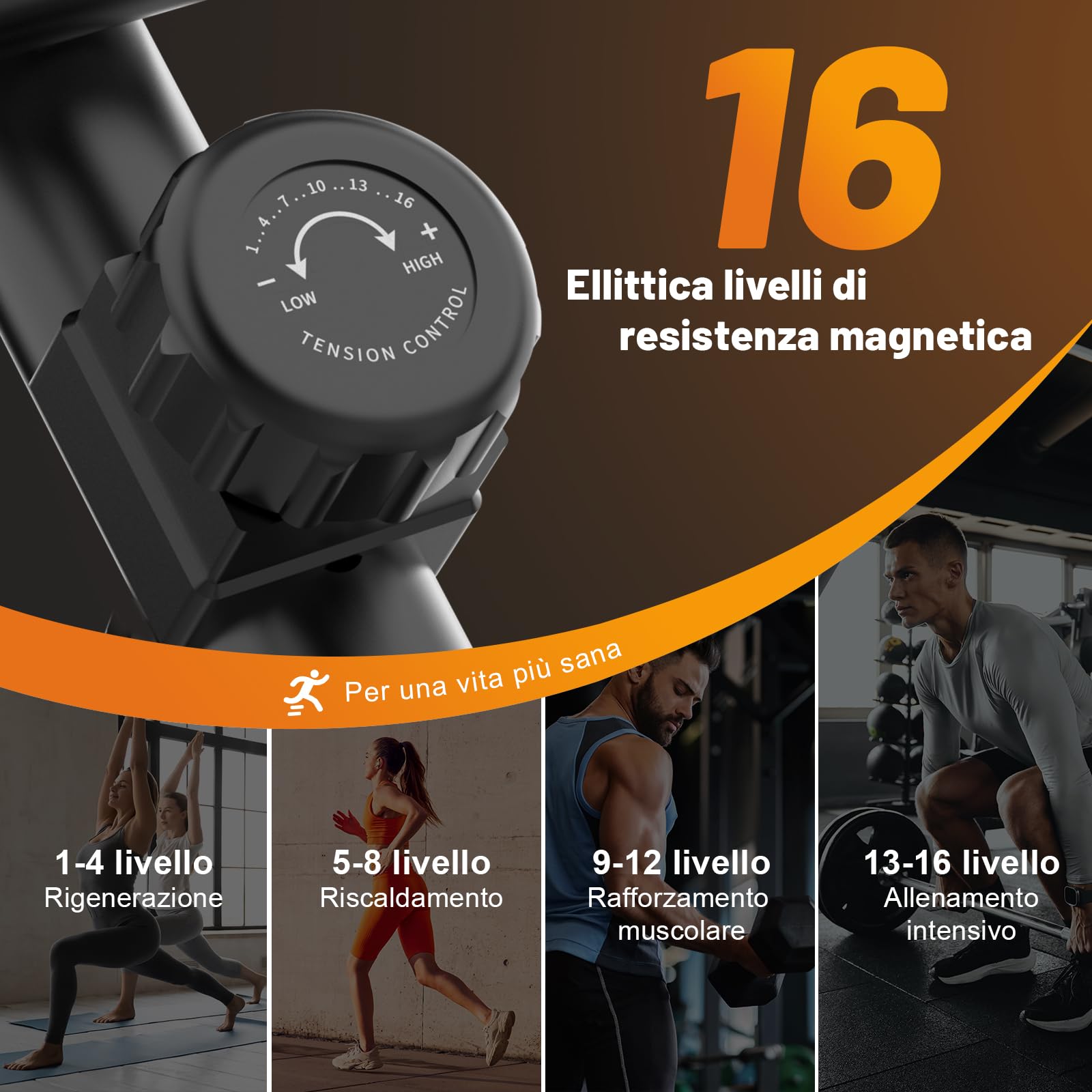Ellittica da Casa, Ellittiche Ultra Silenzioso Resistenza Magnetica 16 Livelli, Macchina Ellittica con Volano 10kg, Passo di 45cm, App Proprietaria Monitor LCD, Capacità di Carico 150kg