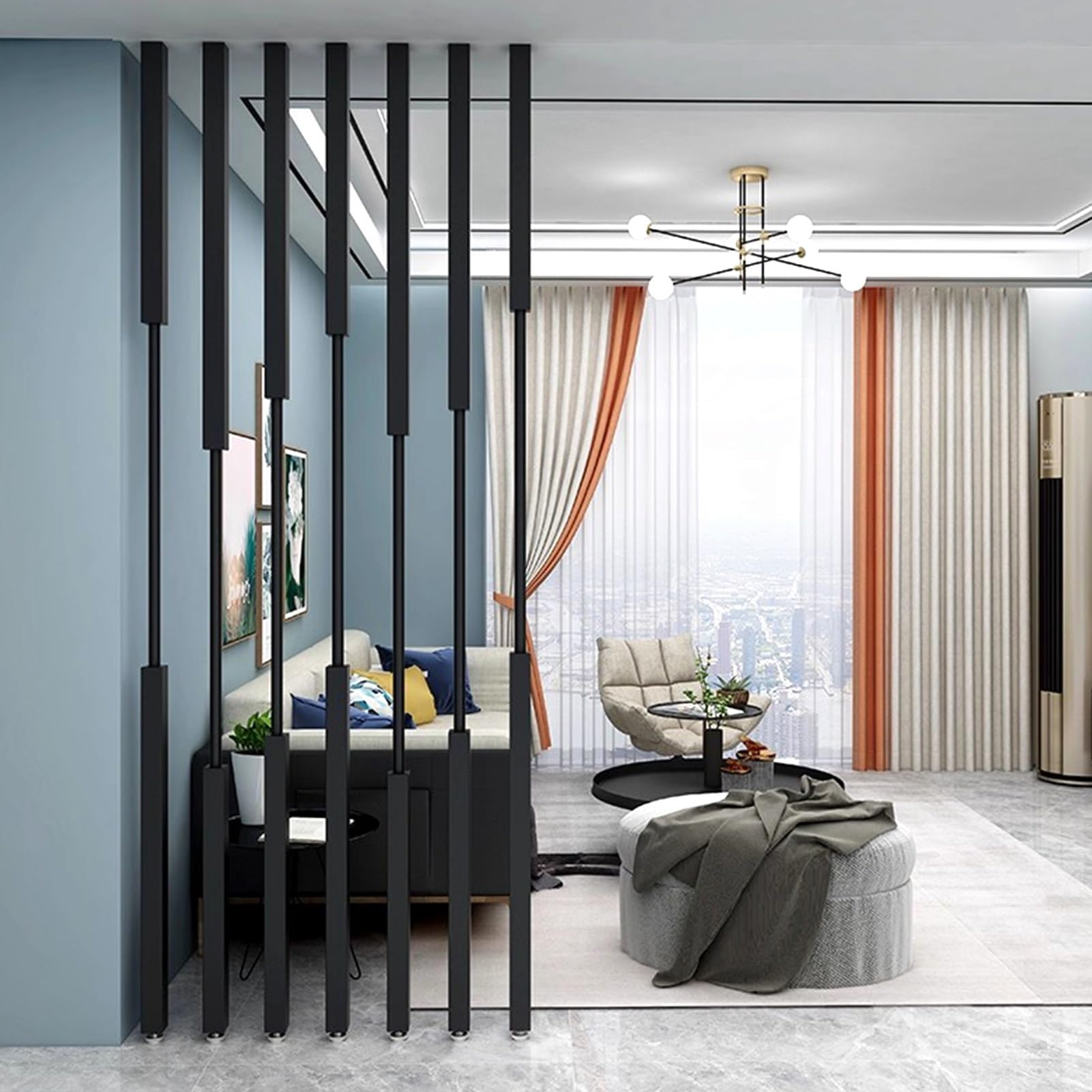 Cloison de séparation métal noir pour bureau et salon moderne 240cm
