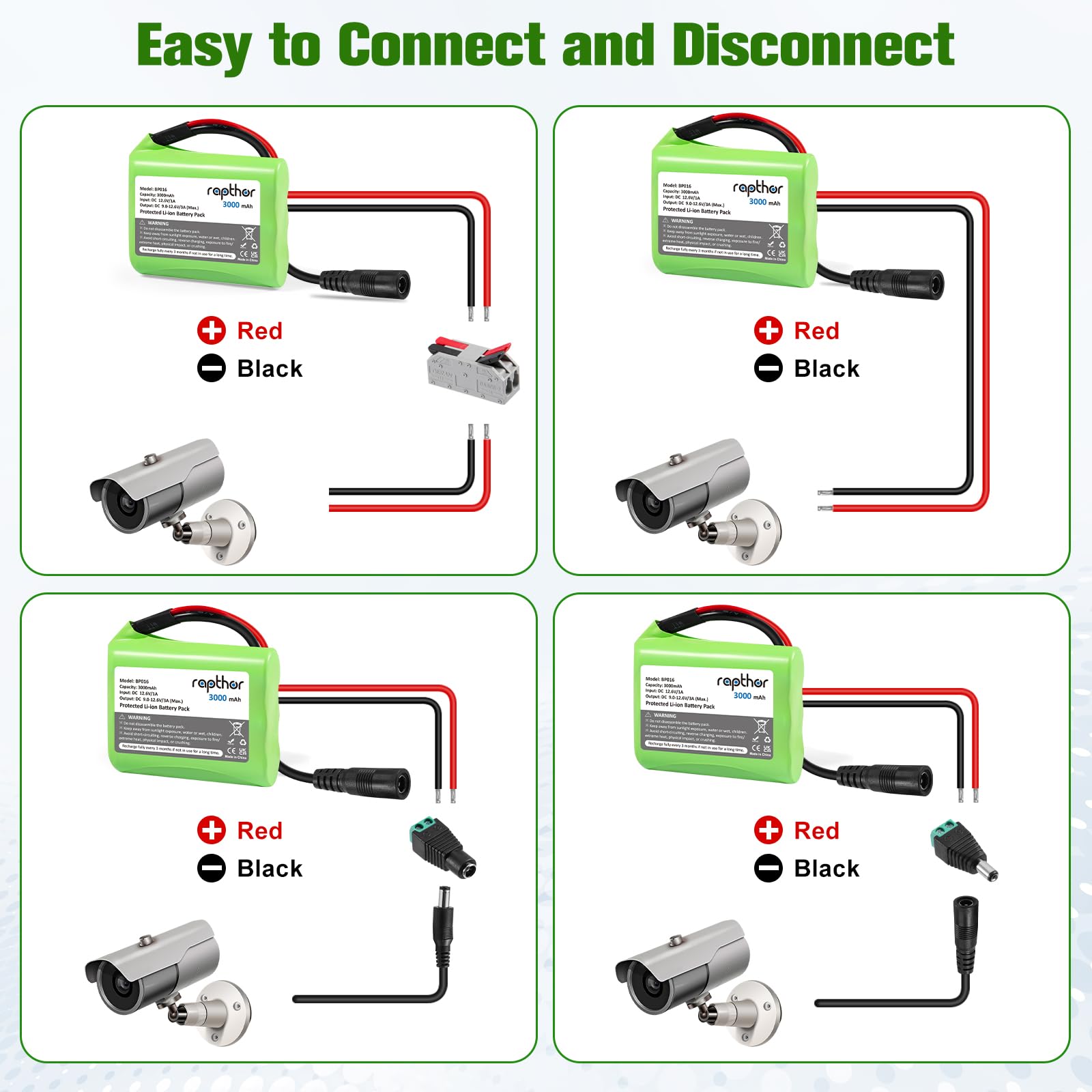 Rapthor 12V 3000mAh DC Wiederaufladbarer Lithium-Ionen-Akku 3Ah mit Ladegerät und DC5521-Stecker für Router, CCTV-Kamera, LED-Streifenlicht, DIY-Werkzeuge und andere 12-Volt-Geräte (kleine Größe)