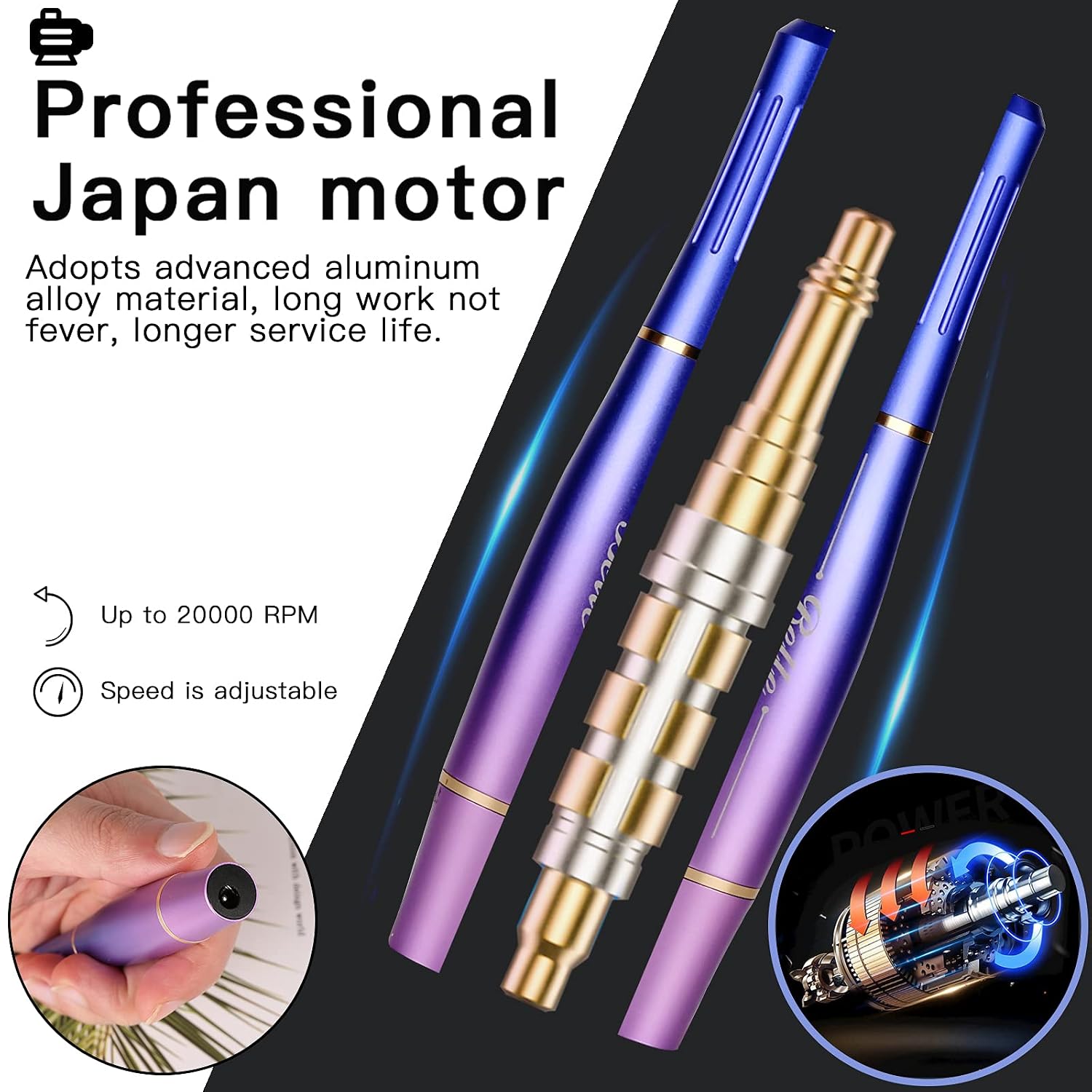 Belle Nail Drill Electric USB Nail E File Portable Electric Nail Drill Machine for Acrylic Gel Nails, Professional Nail File Manicure Pedicure Polishing Shape Tools