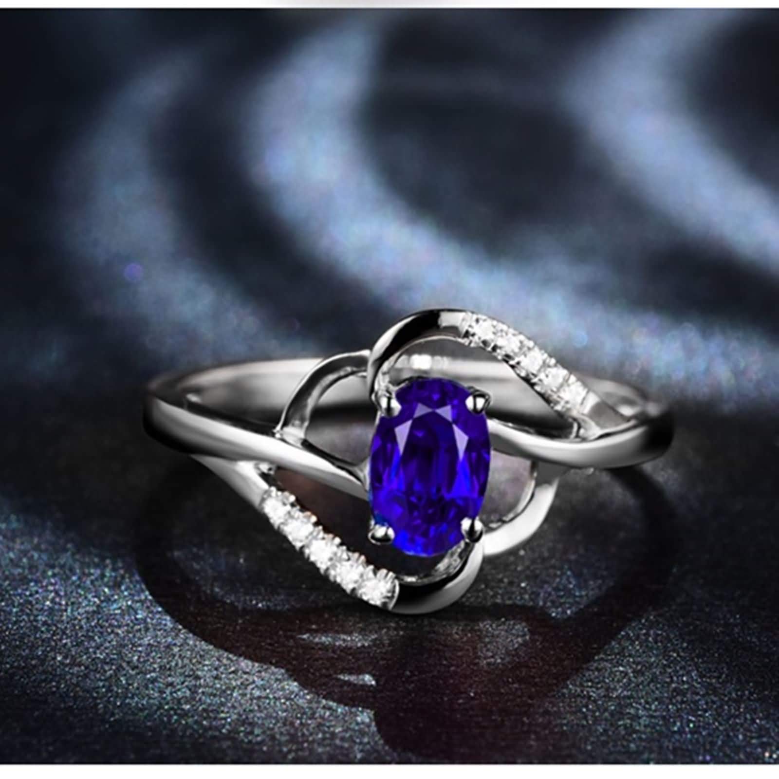 Daesar Anillo de Boda de Mujer con Oval con Zafiro Creado de 0.5ct y Moissanita, Oro Blanco 9K/14K/18K, Anillos de Compromiso Matrimonio Plata Azul