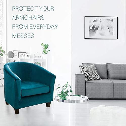 Miniatura 2 de Fundas de terciopelo para silla de bañera de 2 piezas con funda de cojín, fundas de alta elasticidad para sillón de club, funda protectora de