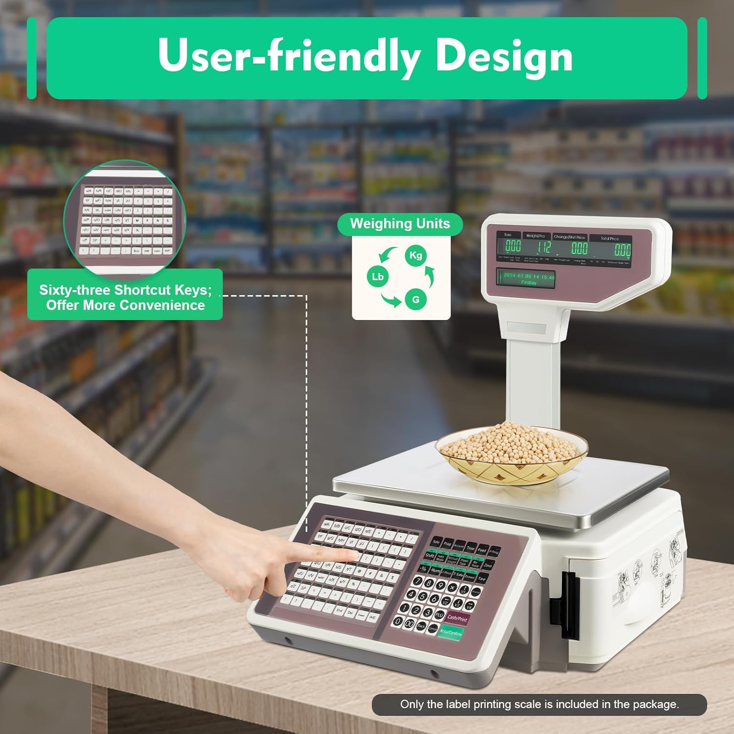 66lb/30kg Waterproof Commercial Food Scale, Stainless Steel Platform Electronic Price Computing Label Printing Scale for Meat Seafood & Produce in Farmers Markets Delis & Retail Stores