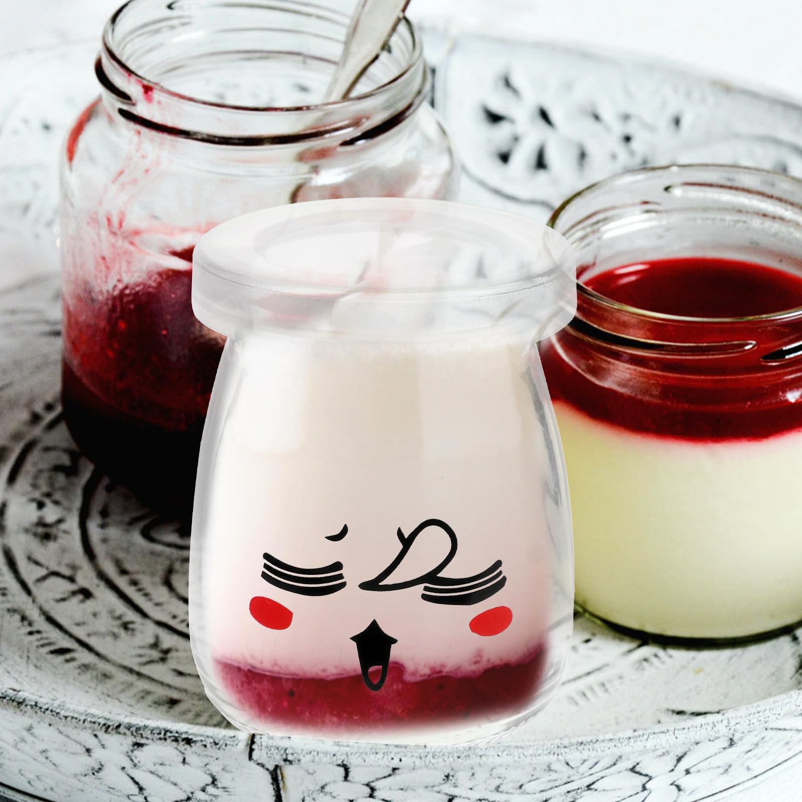 SHOWERORO 6 Stück 100ml Glasverpackungsflaschen mit Deckel aus Glas und Kunststoff Spülmaschinenfest zur Aufbewahrung von Joghurt und Honig Zufälliger Stil