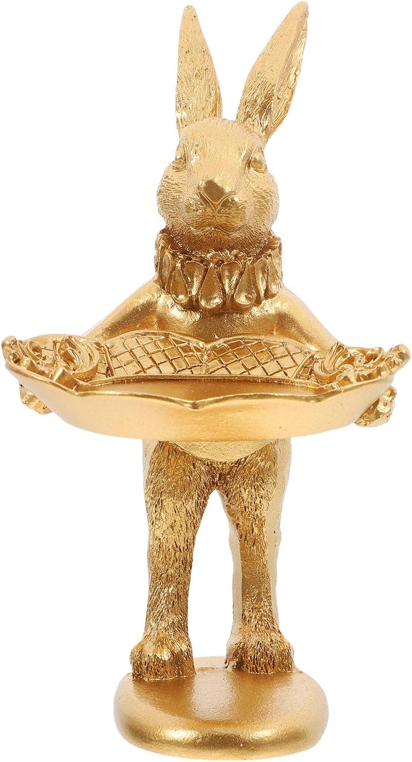 Angoily Retro Bunny Jewelry Holder 5.90In Decorative Photo Prop and Desktop Ornament Easter Bunny Figurines Gold Decor