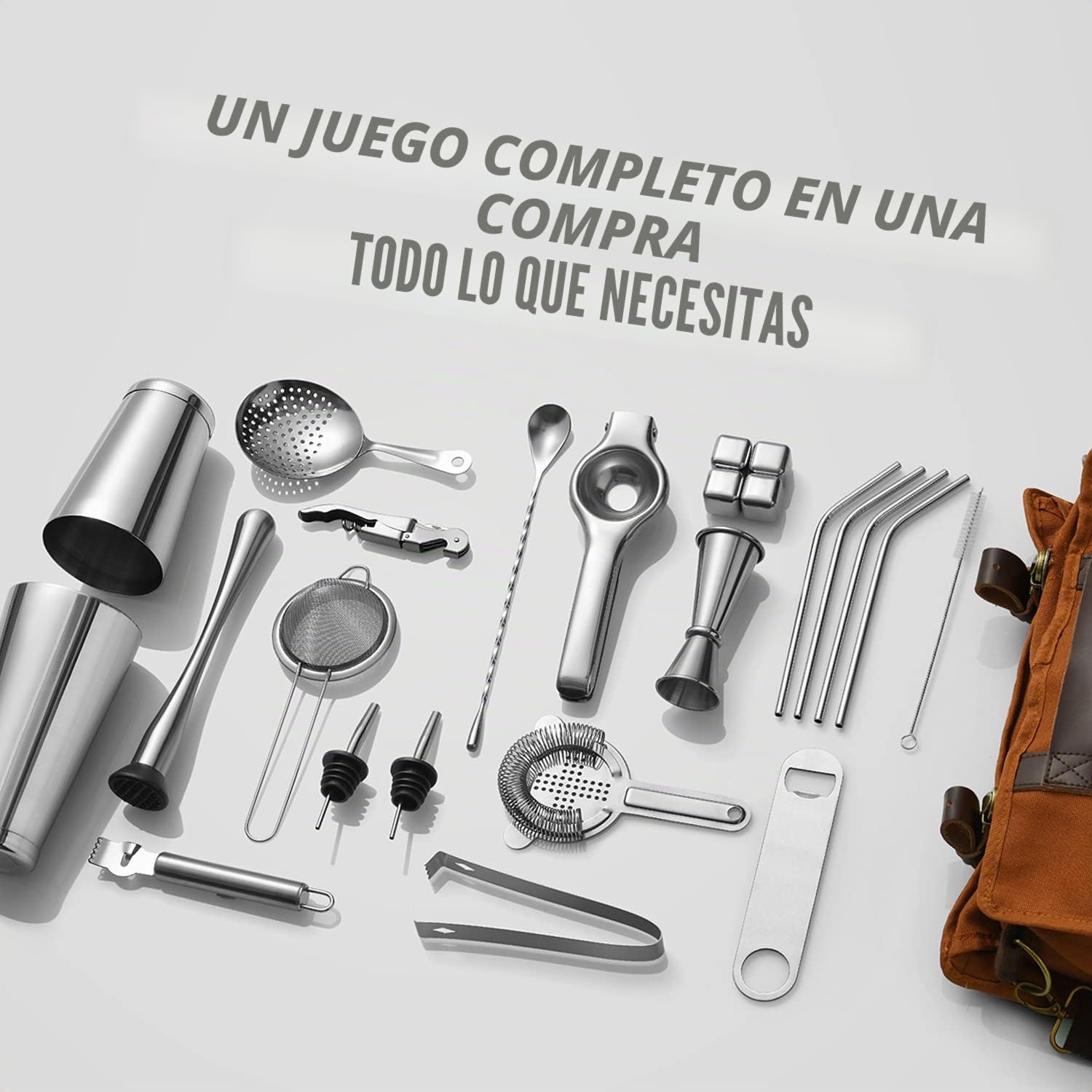 Kit de Barman | Juego Profesional de Mezcla de 25 Piezas con Bolsa de Viaje portátil | Juego de Herramientas de Barra de Acero Inoxidable para Hacer cócteles en casa, Fiestas, Camping
