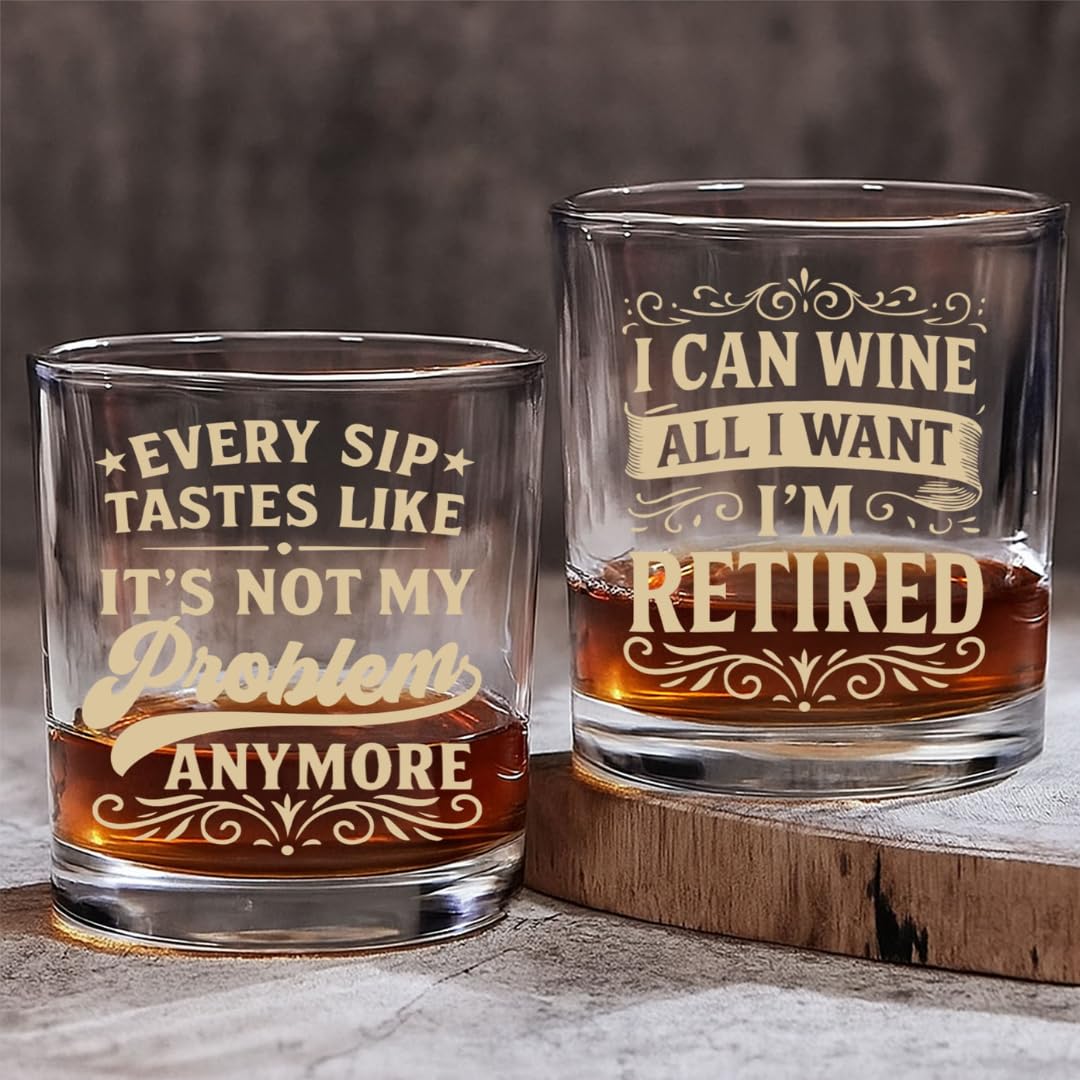 Funny Retirement Gifts for Men, Whiskey Glasses Retired Gift for Coworker, Boss, Dad, Him, Retirement Whiskey Glass for Men 11 Oz Old Fashioned Glass Bar Decor, Gifts for Retired Man