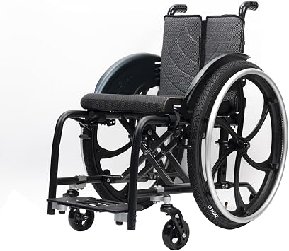 Aluminum Alloy Sports Wheelchair, Portable Foldable Manual Chair, with Handbrakes, Quick Release Rear Wheels & Anti-Tip WheelsBlack,36cm/14.1in Seat