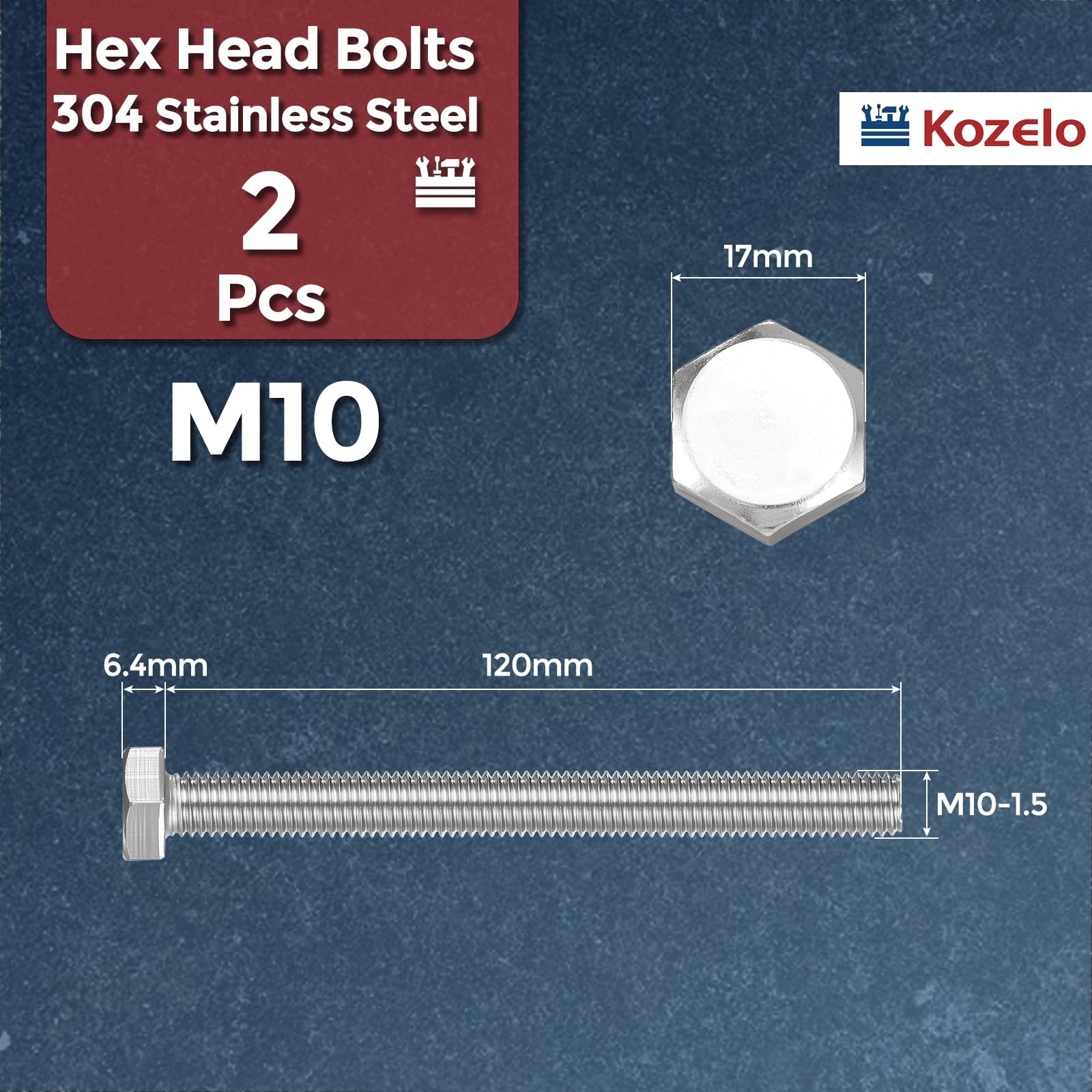 Kozelo 2 Pcs Hex Head Screws Bolts - Image 2