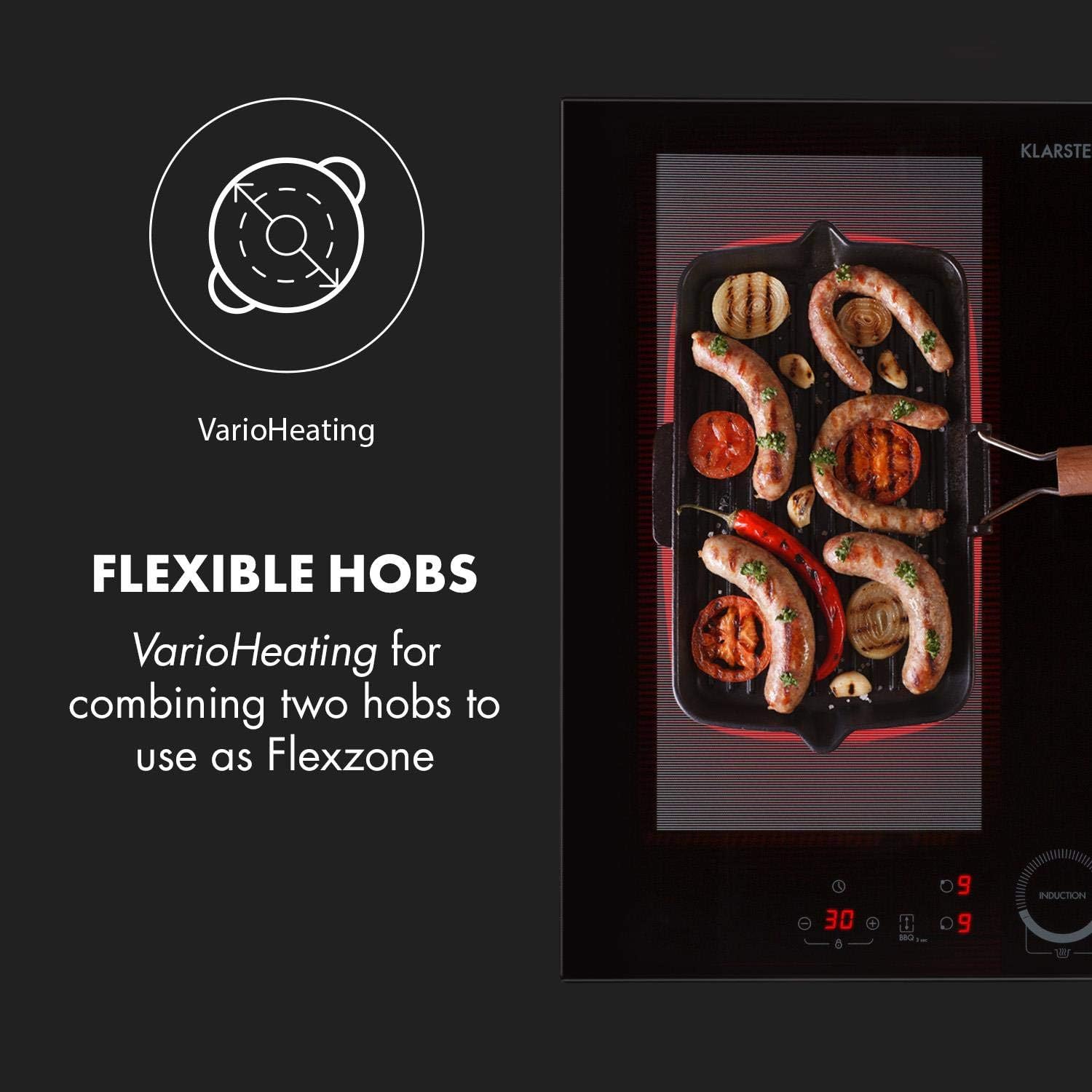 Klarstein Delicatessa 60 Induction Hob - 4 Zones, Flex Zone Technology, Self-Sufficient, Built-in Hob, 60 cm, 7000 Watt, Booster, Pan Detection, Timer, Touch Control, Glass Ceramic, Black