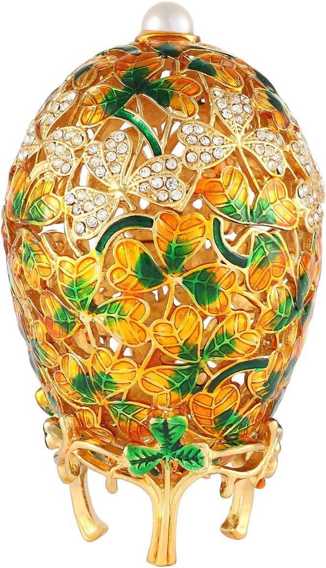 QIFU Yellow Easter Egg Style Hand Painted Hinged Enamel Trinket Box, Unique Gift for Family(QF4413) image 2