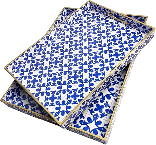 Miniatura 1 de 2 bandejas decorativas bohemias con asas, bandejas rectangulares de plástico para servir mesa auxiliar, otomana, sala de estar, baño, cocina,