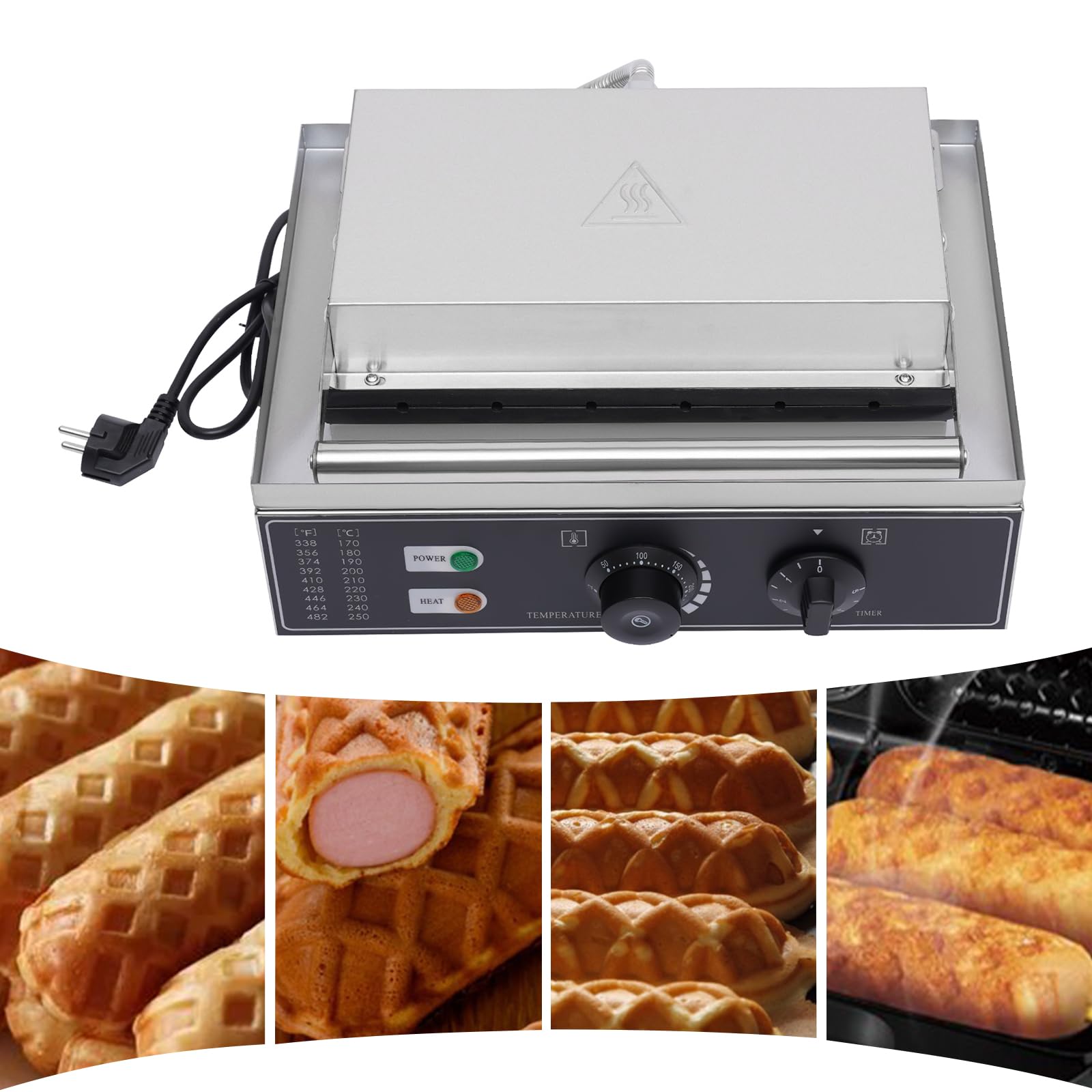 Máquina de perritos calientes 1500W 220V 6 unidades control temperatura 50-300℃ acero inoxidable