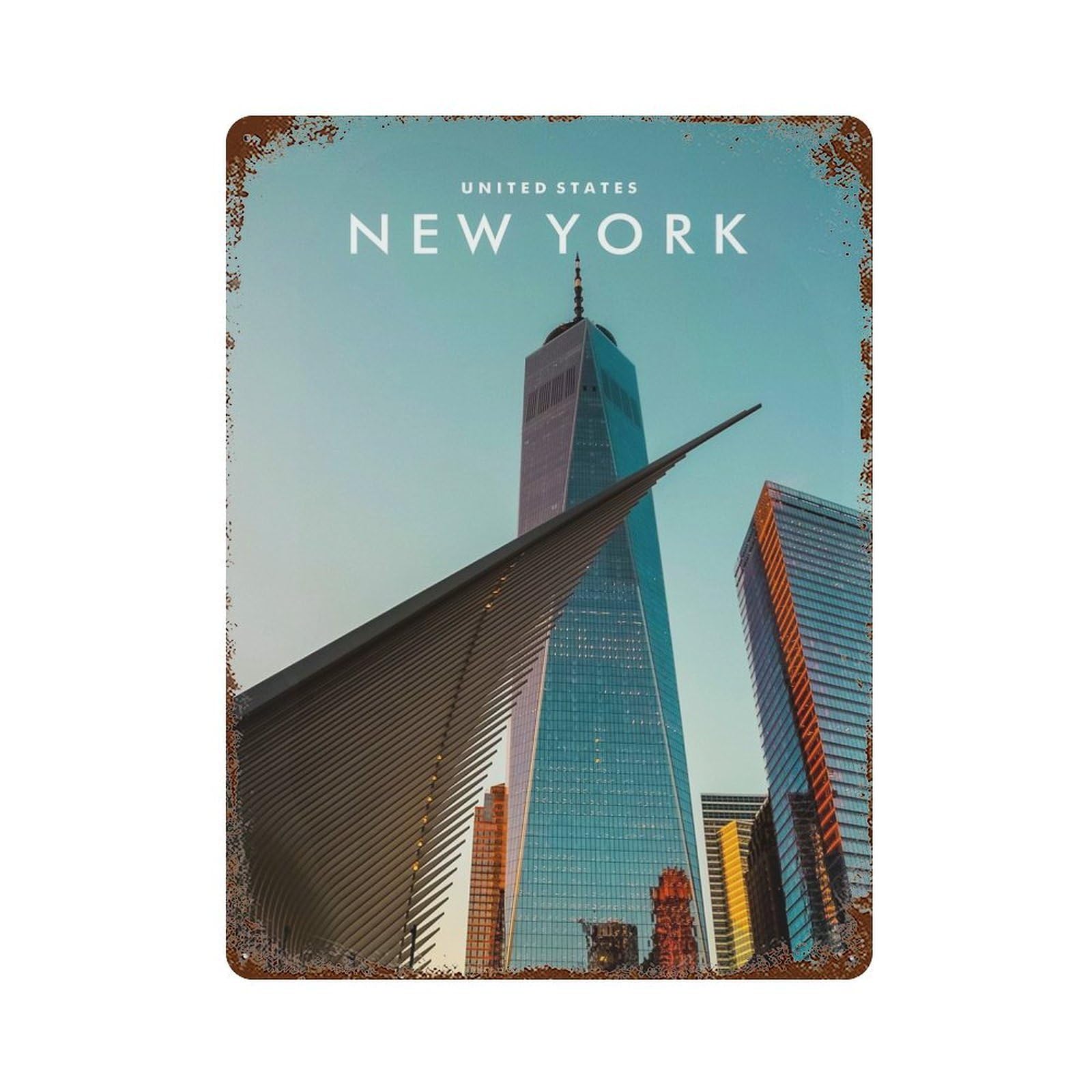 New York Skyline Vintage Metal Tin Sign 15.7"x11.8", for Cafe, Home Bar And Lounge Decor, Vintage Wall Decor