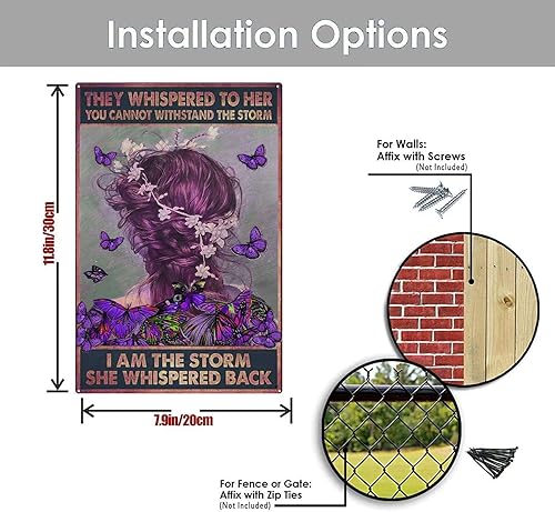 Vista 3 de xitangyouyu Letrero de hojalata con texto en inglés "They Whispered to Her You Cannot Withstand The Storm I Am She Back" de metal retro para Soy