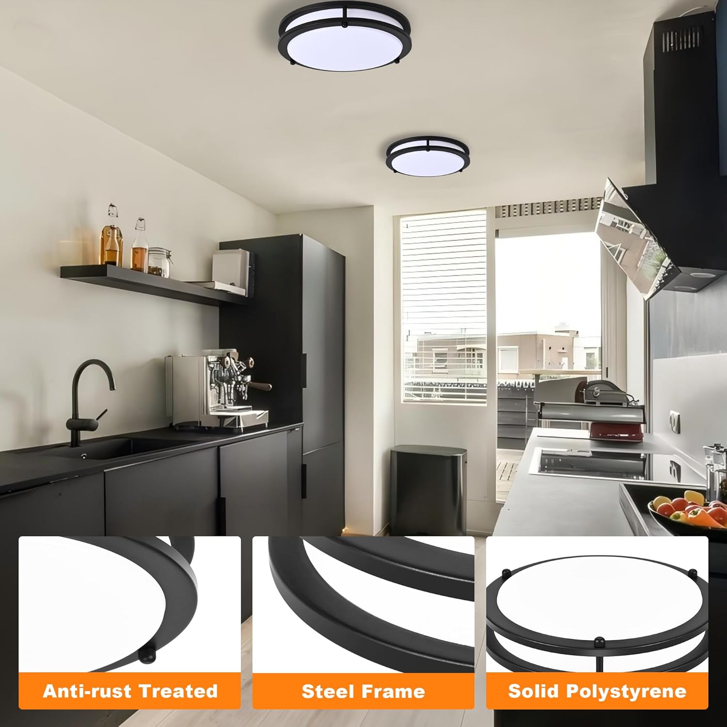 12 Inch Round Black Ceiling Light Fixture for Living Room - 12” Black LED Flush Mount Ceiling Lamp 2700K/3000K/3500K/4000K/5000K LED Kitchen Bathroom Light