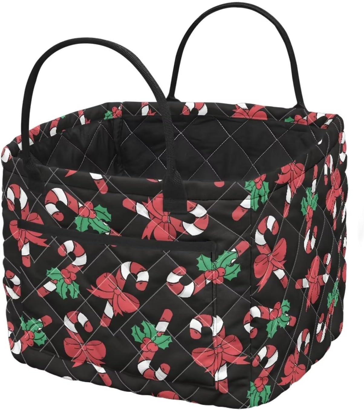 Christmas Quilted Laundry Basket with Pocket Candy Foldable Storage Baskets Bins Portable Large Capacity Fabric Hamper with Handles for Toys Clothes Blankets