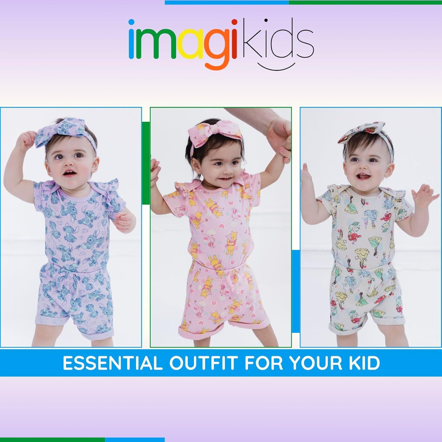 Disney Baby Girls Ribbed Bodysuit, Shorts and Headband 3 Piece Outfit Set Newborn to Infant Sizes (Newborn - 24 Months) - Image 3