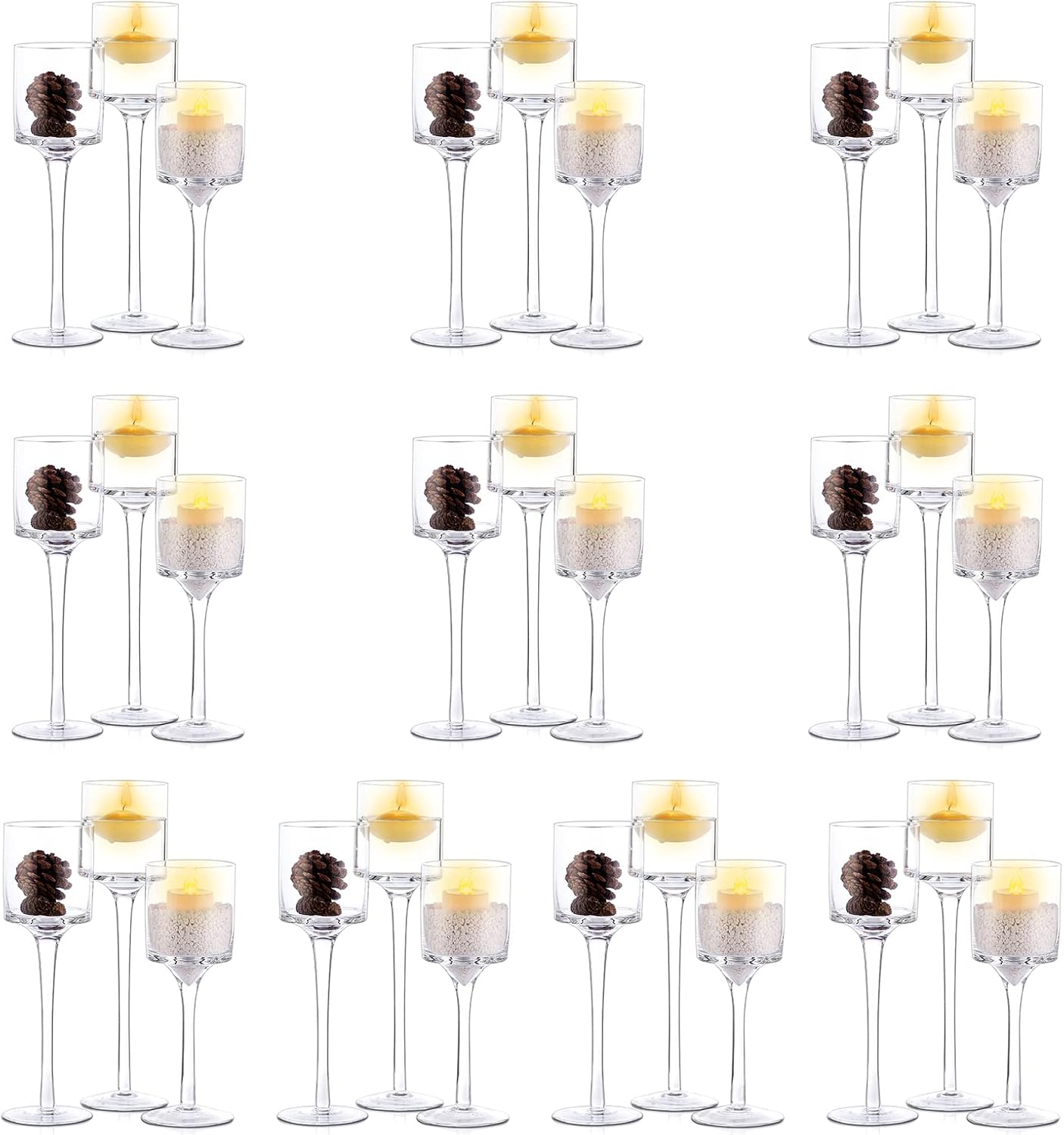 Nuptio Tall Glass Pillar Candle Holder 30 Pcs Tea Light
