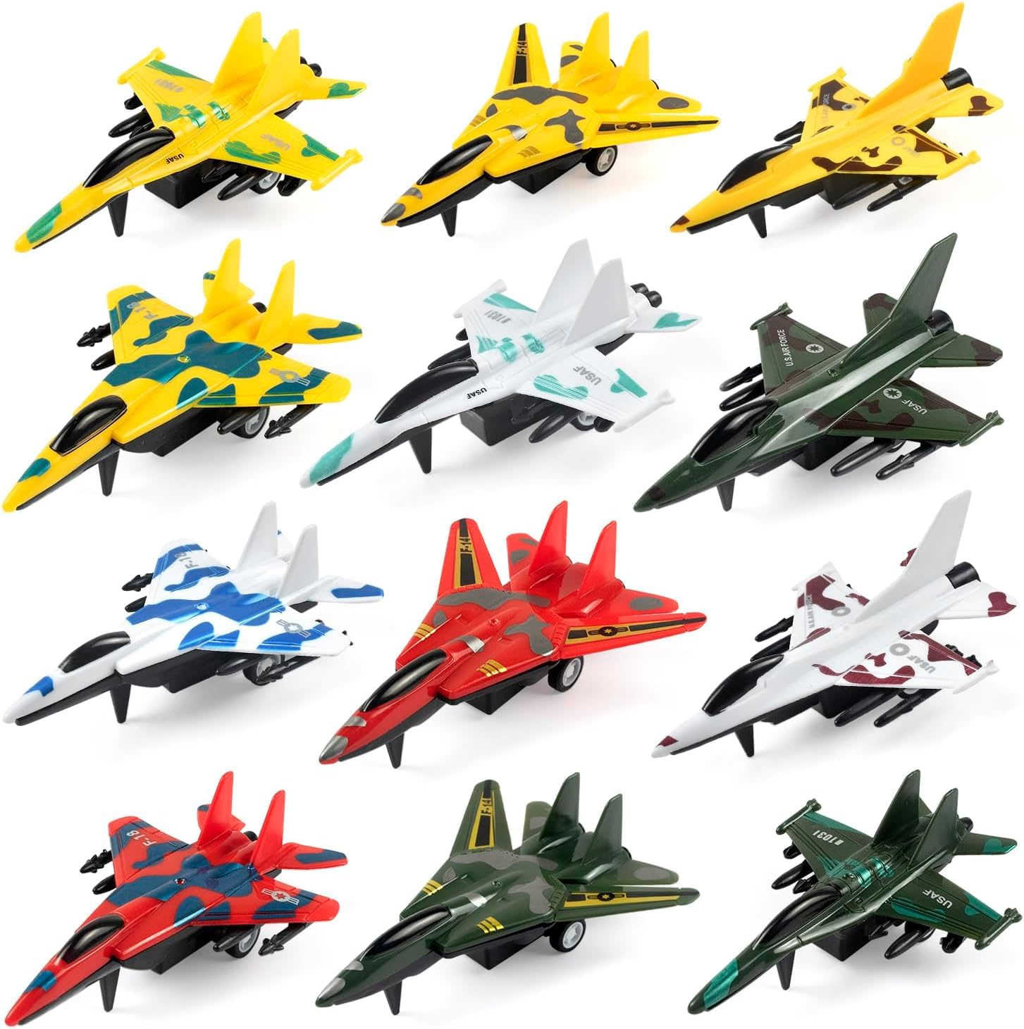 Pull-Back Airplane Toys (12 Pack), Fighter Jet Toy Playset