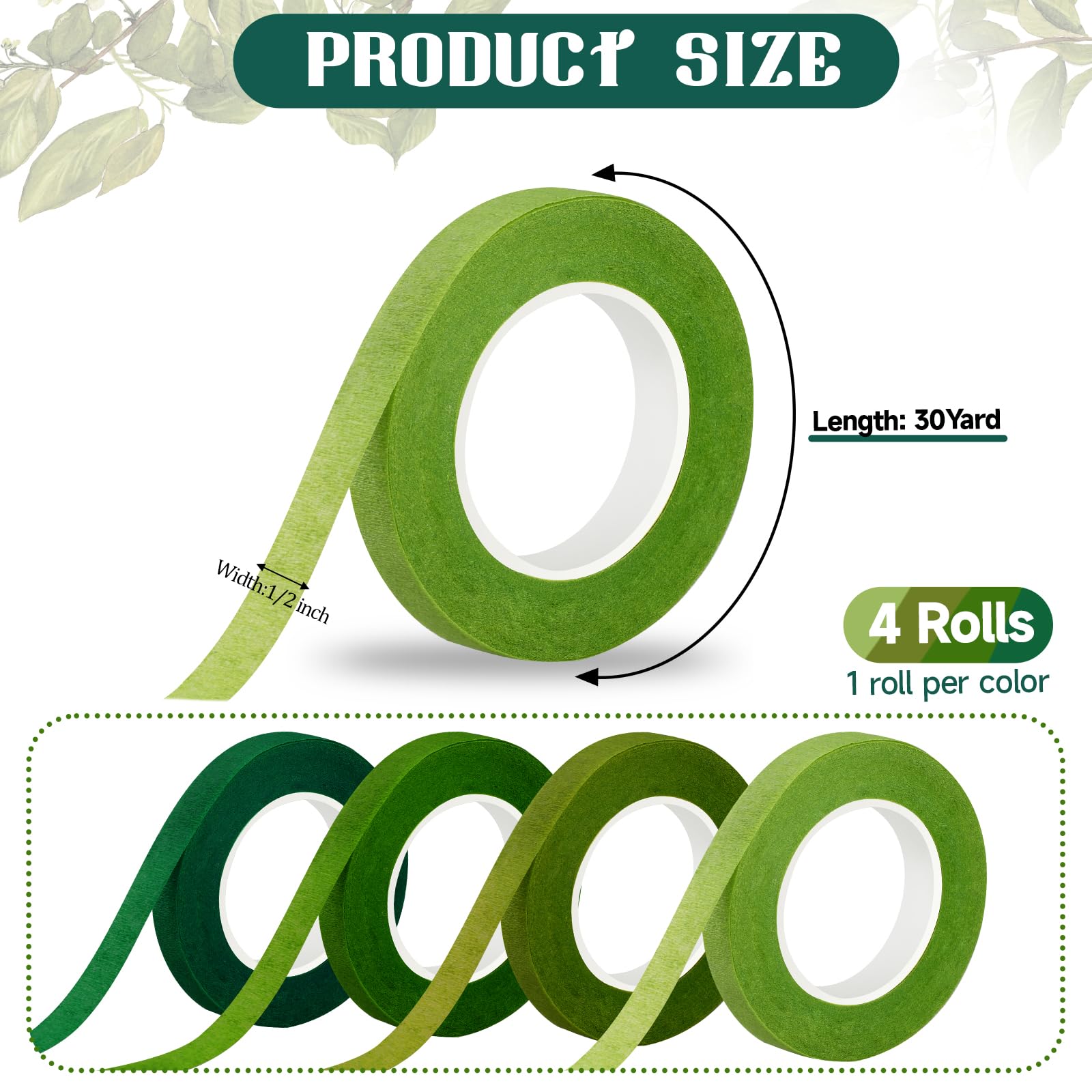 Netuno Floristenband Set 3 Farben - Selbstklebend 12mm X 25m Für Blumen & Deko