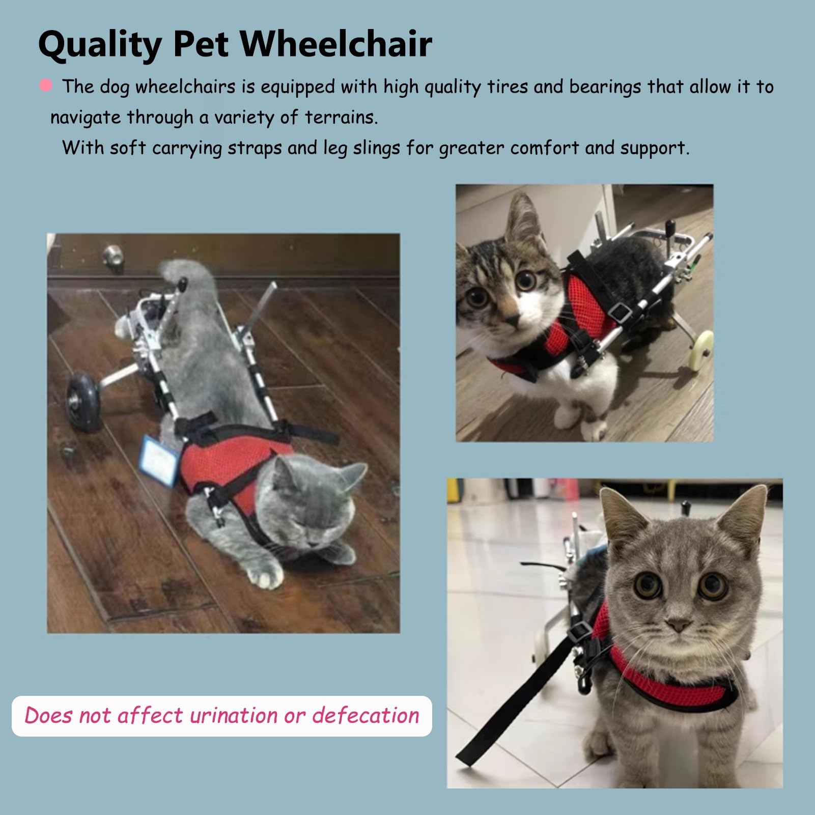 Hunderollstuhl Rollstuhl für Gehbehinderte Hunde mit Hinterbeinen, Verbesserter Mops-Rollstuhl für Besonders Kleine Haustiere, Mobilitätshilfe für Kätzchen mit Beinstütze(Size L)