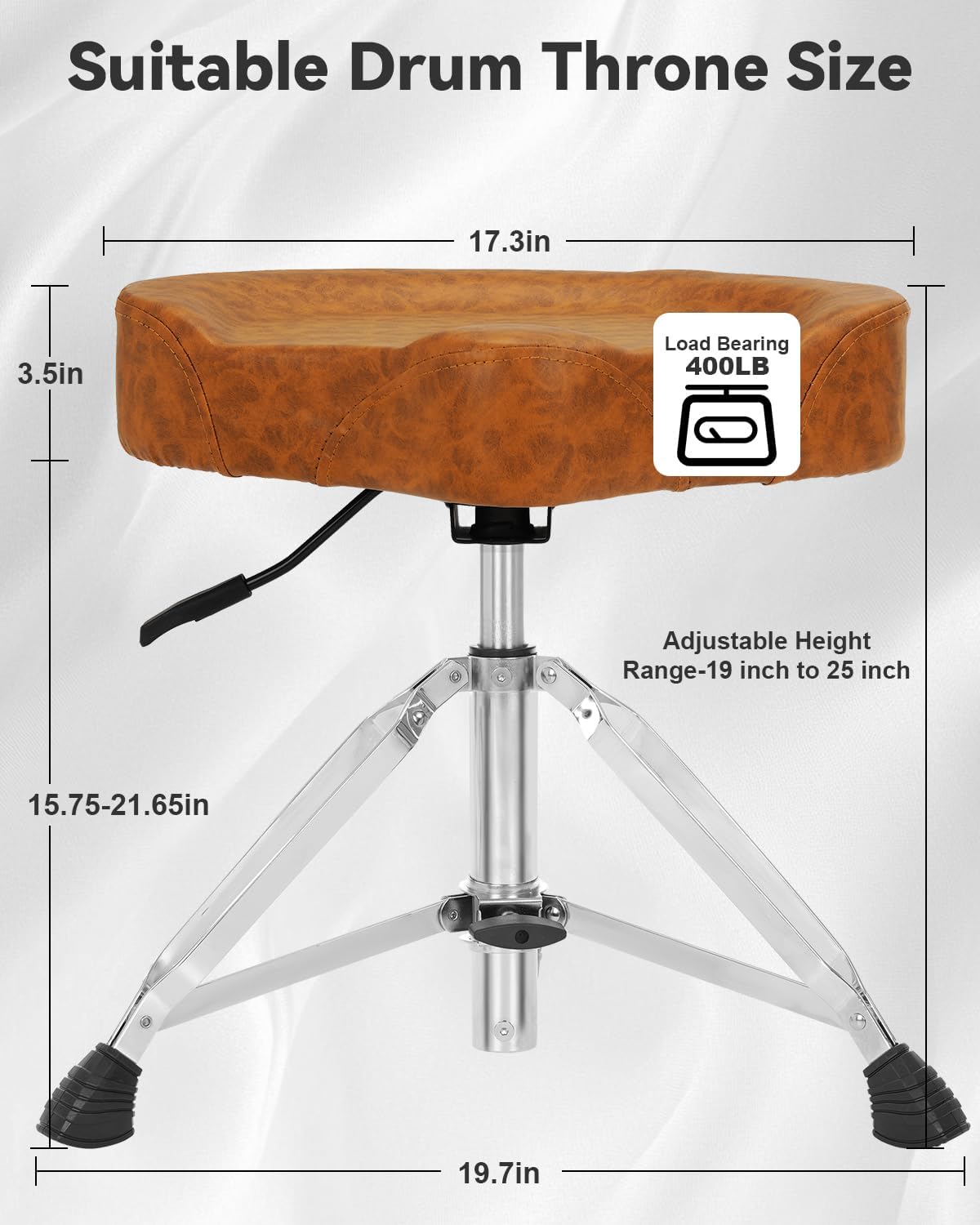 RVONE Hydraulic Nitro Gas Drum Throne, Heavy Duty Drum Stool with 400LB Pounds Load Capacity, Motorcycle Saddle Drum Seat for Professional Adult Drummers Stage Stuido(Brown)